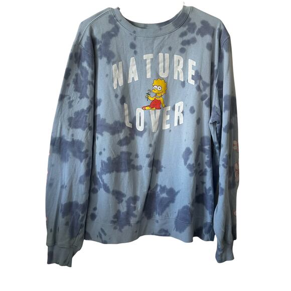 Acid Washed Baby Blue Simpsons Lisa Simpson Nature Lover Sweatshirt XL - Picture 1 of 4